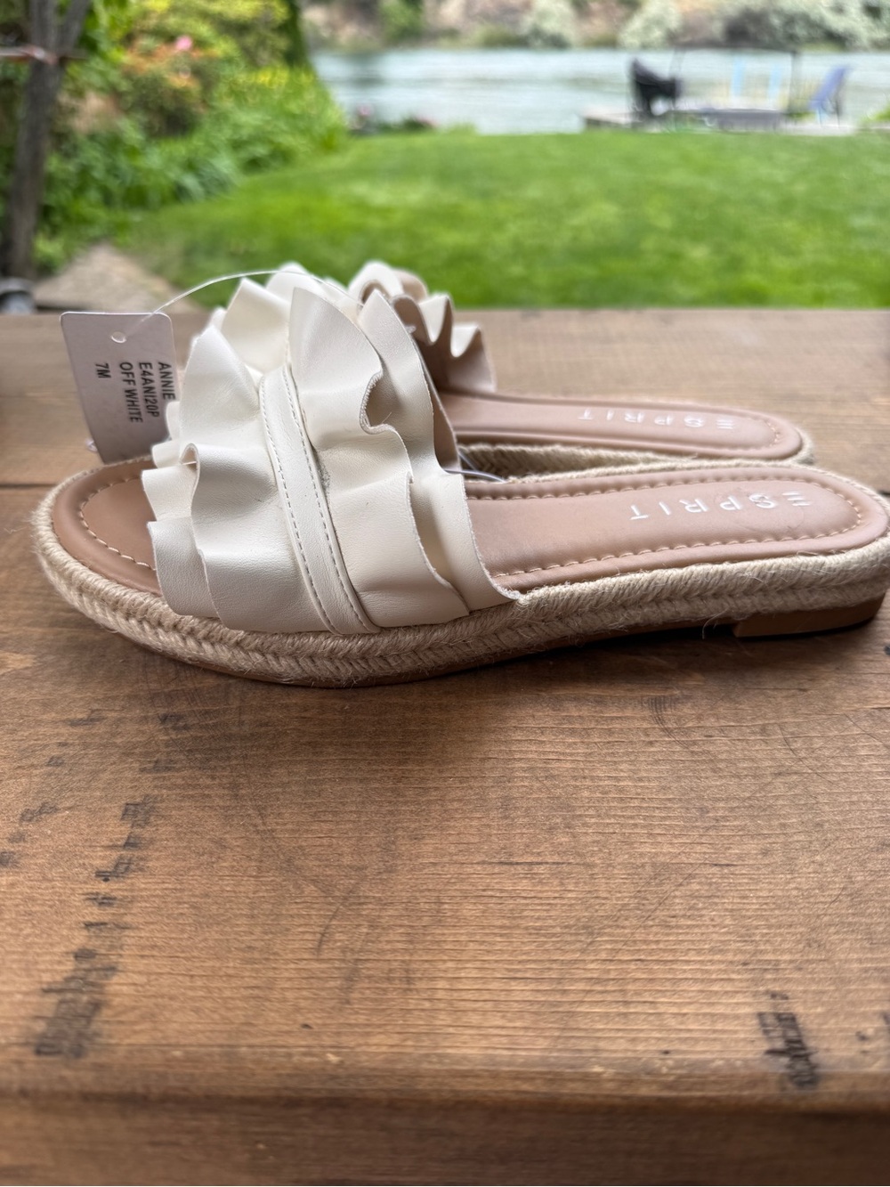 Esprit Off-White Ruffle Espadrille Slide Sandals - Picture 6 of 8